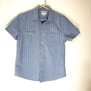 Lucky Brand Blue Striped Linen Camp Shirt Sz M